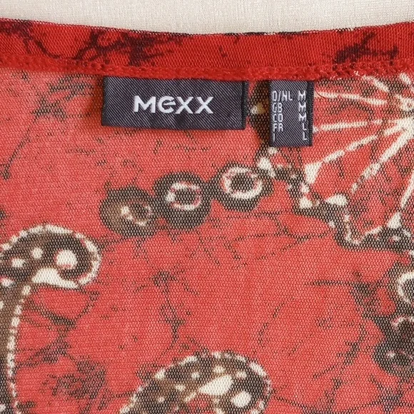 NWOT Mexx Mesh Tie-Front Tunic Top M Red Paisley - Picture 3 of 3